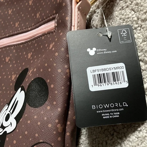 Disney Mickey Mouse Print Crossbody Purse Handbag Brown & Pink - Picture 4 of 8